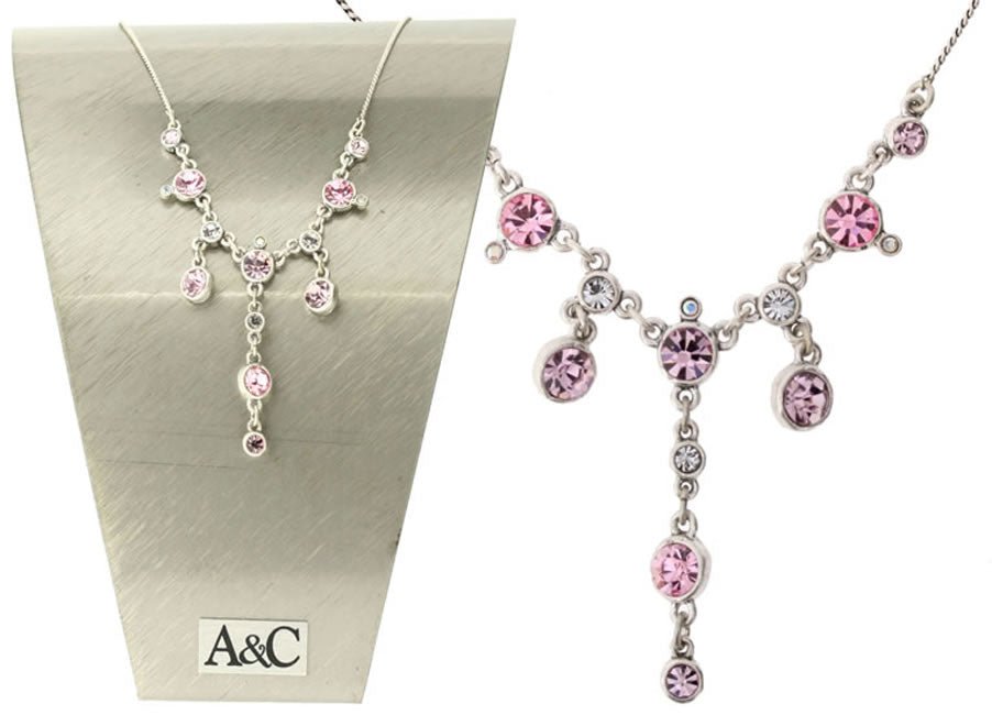 A&C Funky Crystals Beautiful Necklace, Pink/Silver