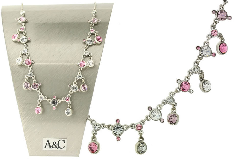 A&C Funky Crystals Allround Necklace, Pink/Silver