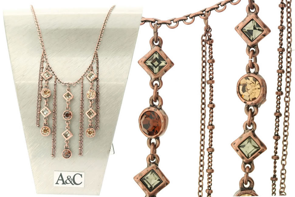 A&C Classic Square Beautiful Drop Necklace, Brown/Grey/Copper