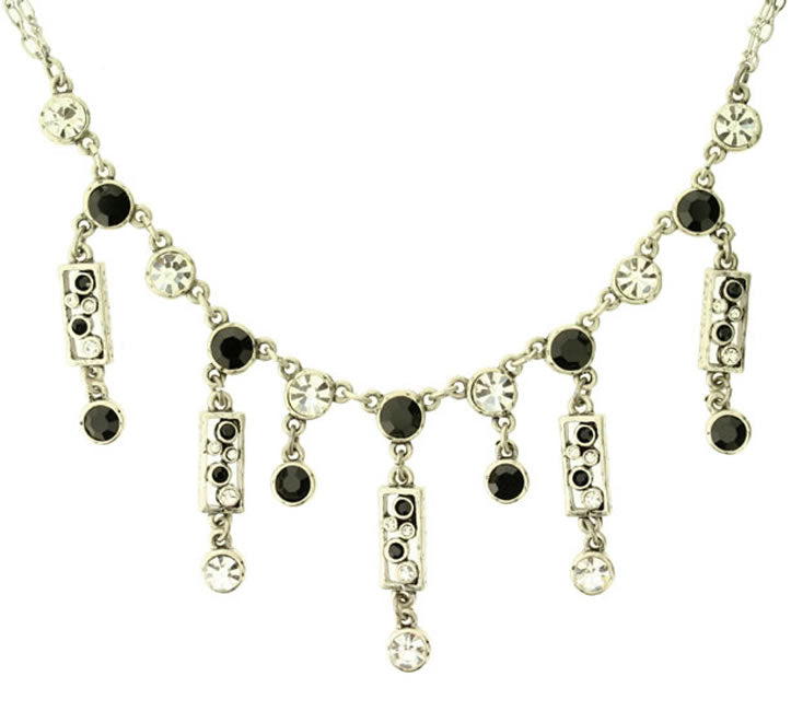 A&C Classic Party Most Elaborate Drop Necklace, Black/Crystal/Silver