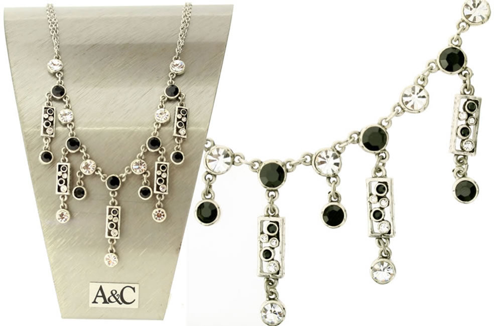 A&C Classic Party Most Elaborate Drop Necklace, Black/Crystal/Silver