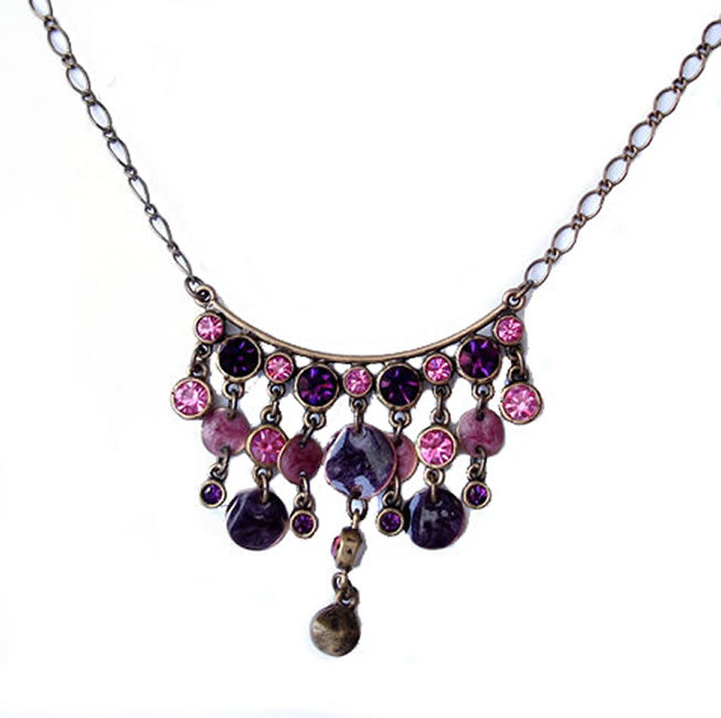 A&C Antique Discs Necklace, Purple/Pink/Gold