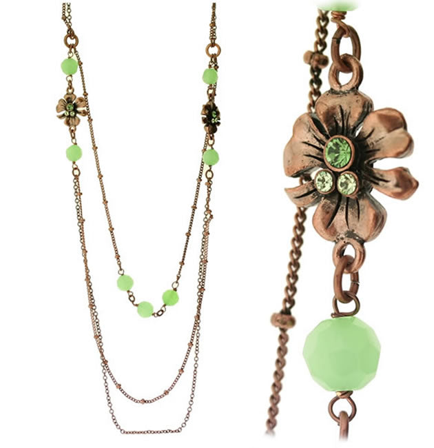 A&C Buttercup Very Long, Triple Chain Necklace, Mint/Copper