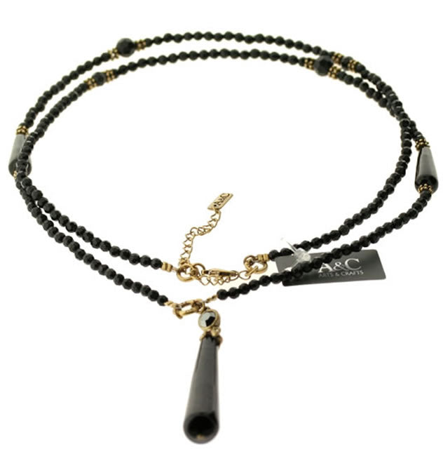 A&C Black Romance Long Beaded Necklace, Black/Gold