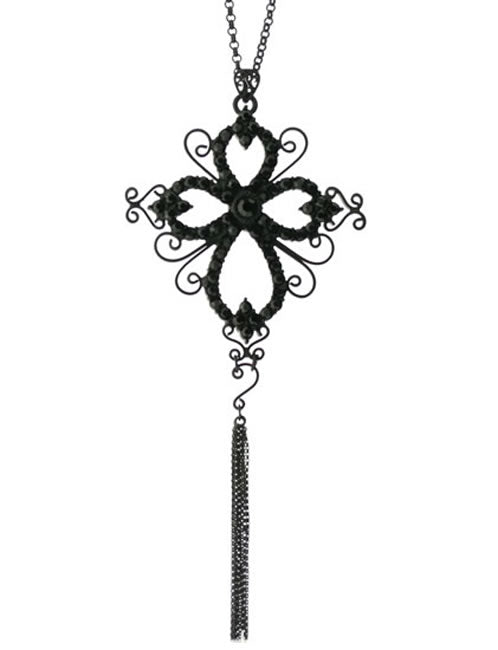 A&C Gothic Cross Very Long Necklace Matt Black