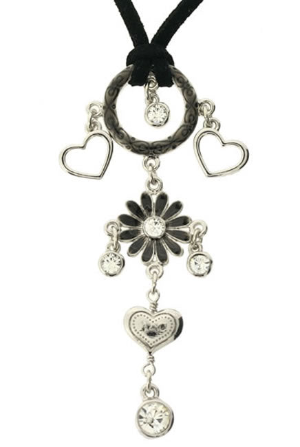 A&C Daisy Pendant On A Suede Thong, Black/Silver