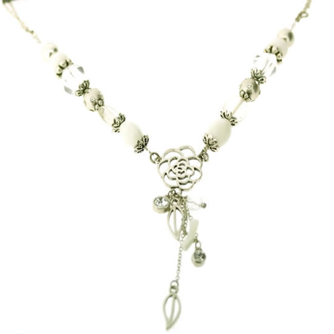 A&C Globe Trotter Elaborate Necklace, White/Silver