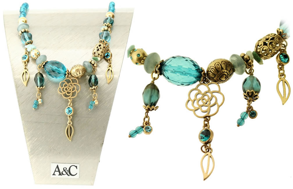 A&C Globe Trotter Most Elaborate Necklace, Turquoise/Gold