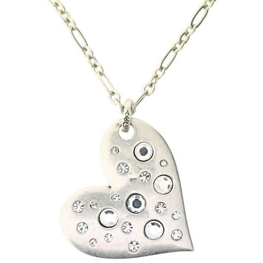 A&C Love Story Long Heart Pendant Necklace, Silver