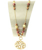 A&C Ornament Long Beaded Necklace, Gold/Brown