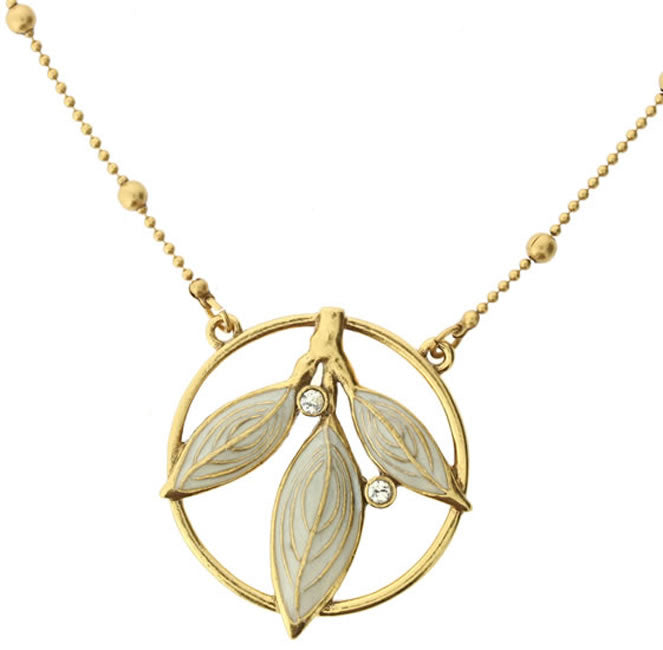 A&C Frosty Leaves Triple Leaf Pendant, White/Gold