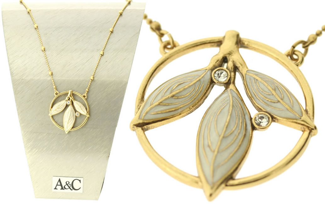 A&C Frosty Leaves Triple Leaf Pendant, White/Gold