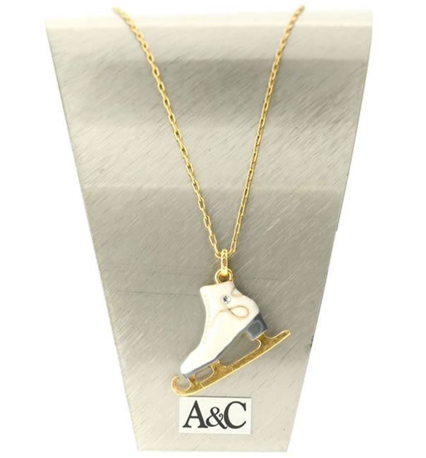 A&C Ice Princess Skate Pendant, White/Gold