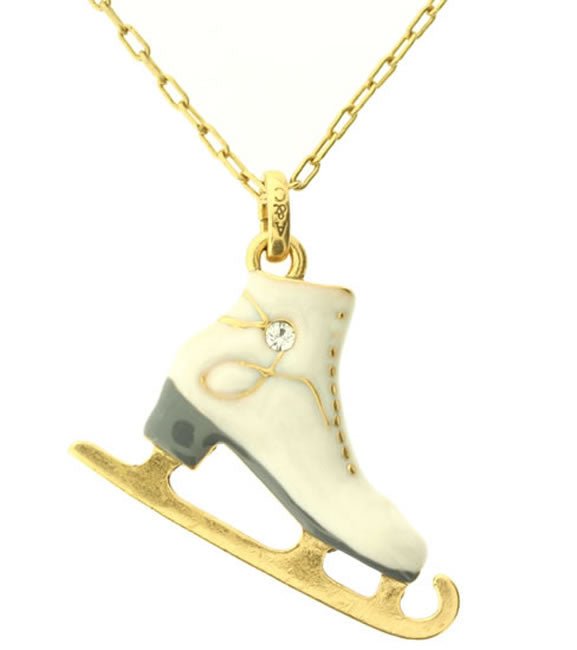 A&C Ice Princess Skate Pendant, White/Gold