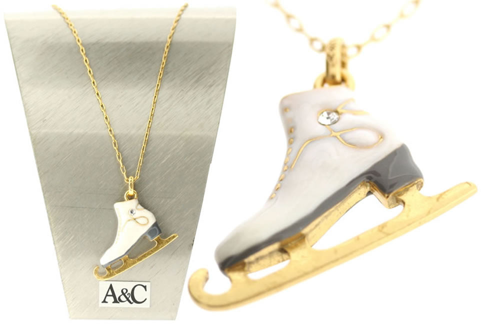 A&C Ice Princess Skate Pendant, White/Gold