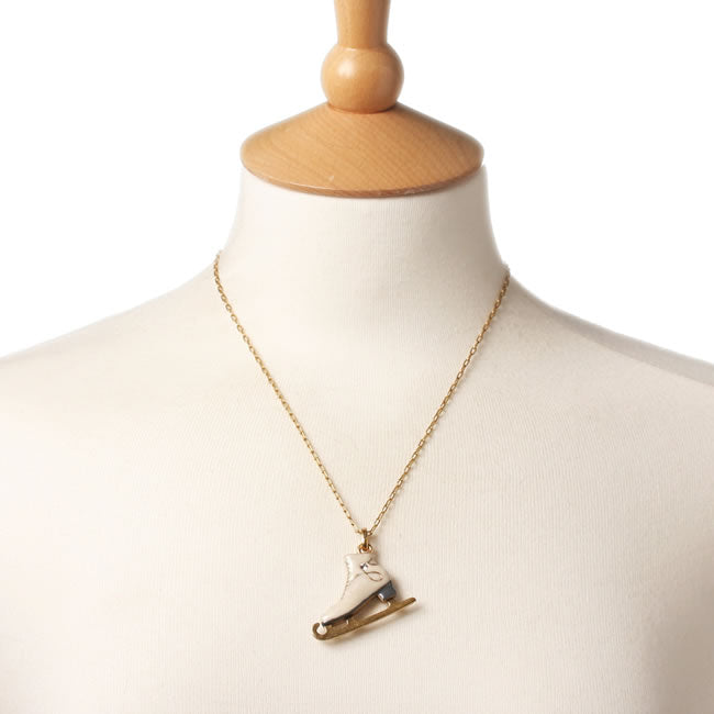 A&C Ice Princess Skate Pendant, White/Gold