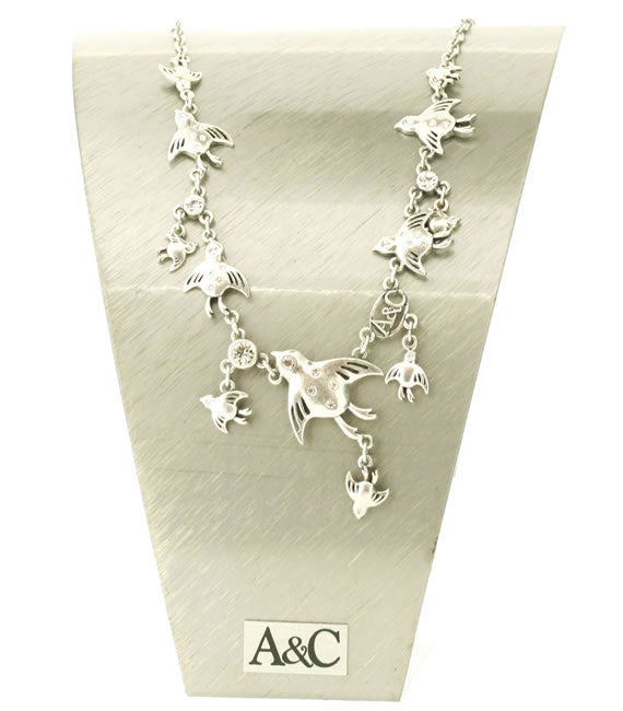 A&C Bird Escape All-Around Bird Necklace, Silver