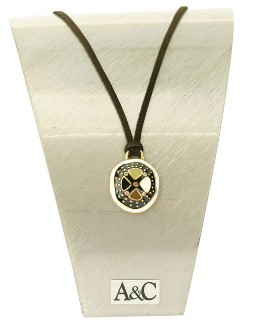 A&C Bogolan Small Pendant, Suede-Style Thong, Black/Brown/Green/Gold