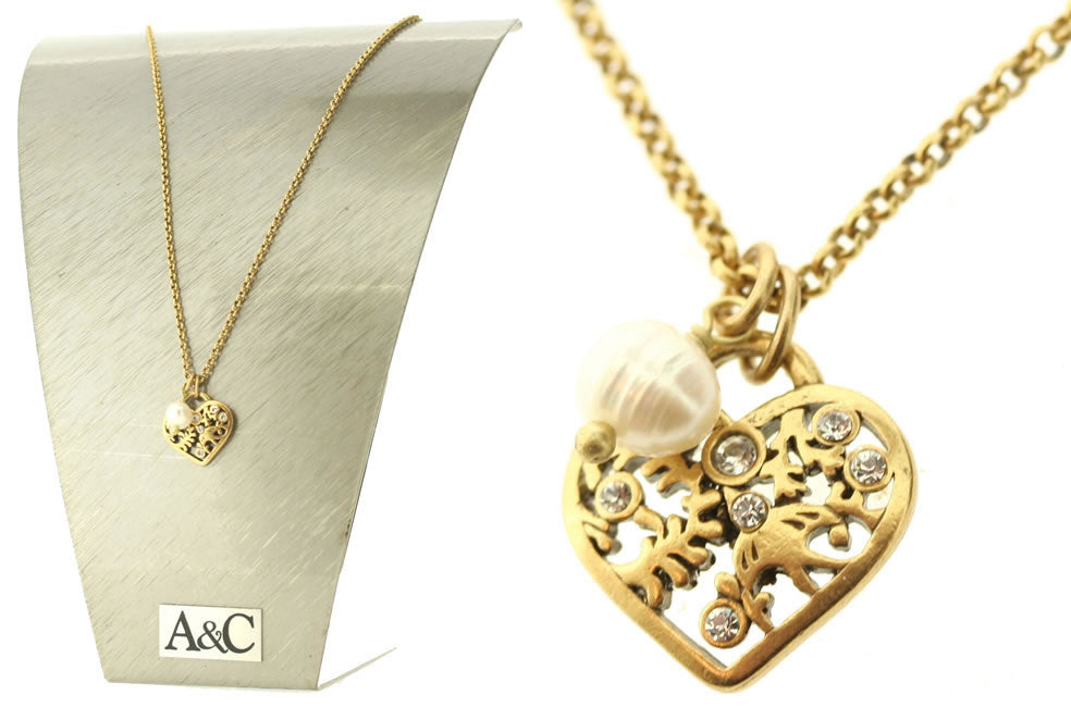 A&C Bird Escape Pretty, Small Heart Pendant, Gold