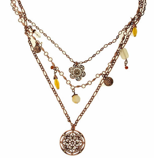 A&C A Little Ethnic Triple Strand Necklace, White/Opal/Copper
