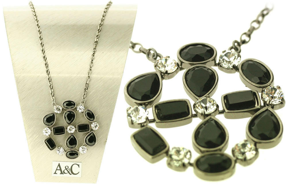 A&C Stripy Stones Stunning Pendant Necklace, Black/Dark