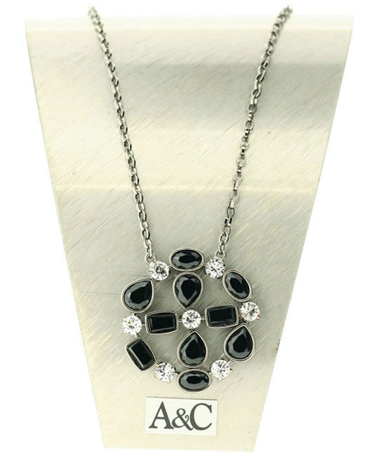 A&C Stripy Stones Stunning Pendant Necklace, Black/Dark