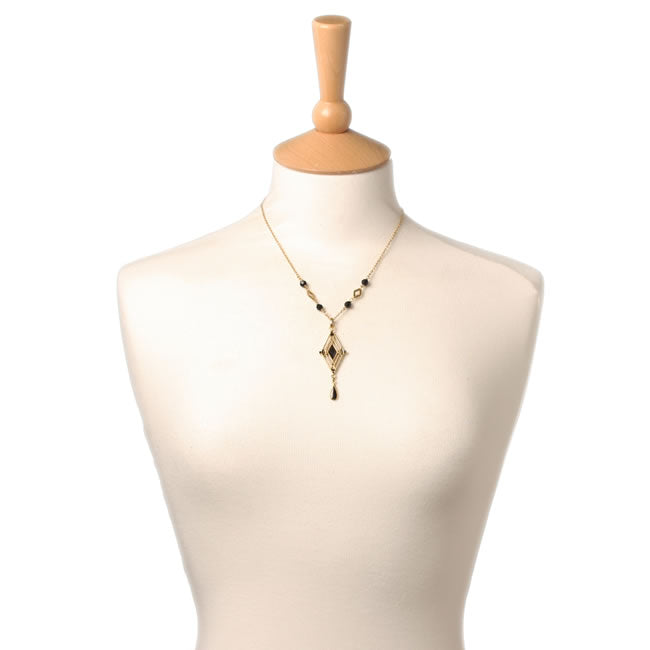 A&C Deco Lovely, Drop Pendant Necklace, Black/Gold