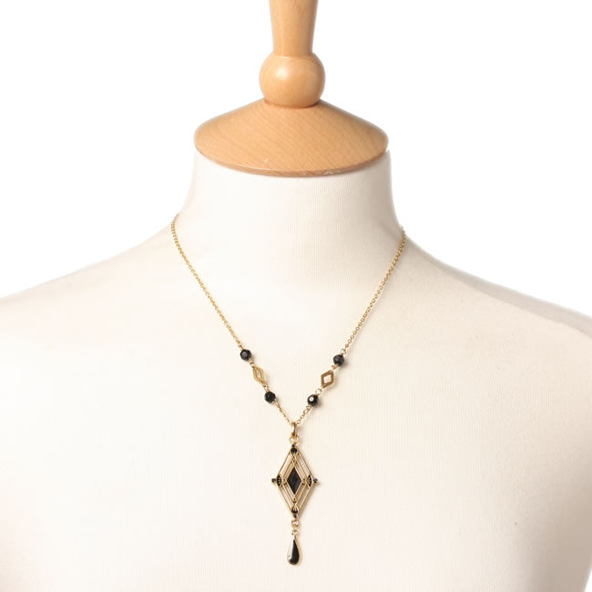 A&C Deco Lovely, Drop Pendant Necklace, Black/Gold