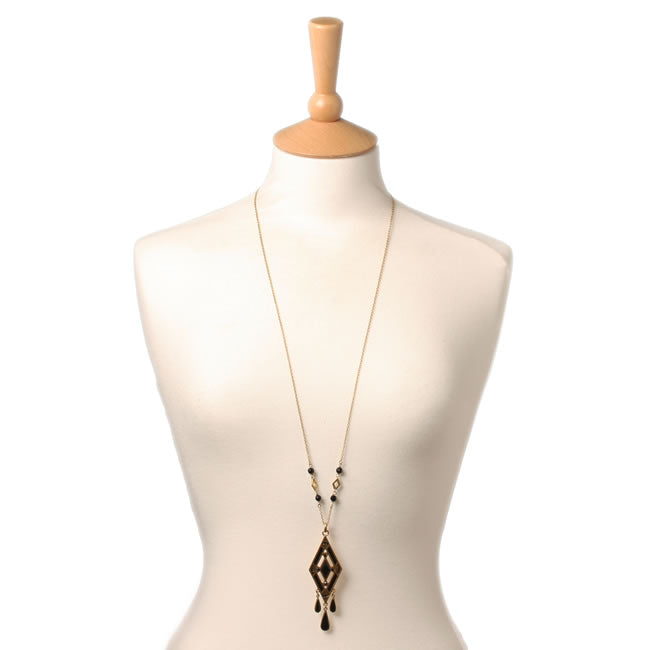 A&C Deco Beautiful Long Pendant Necklaceblack/Gold