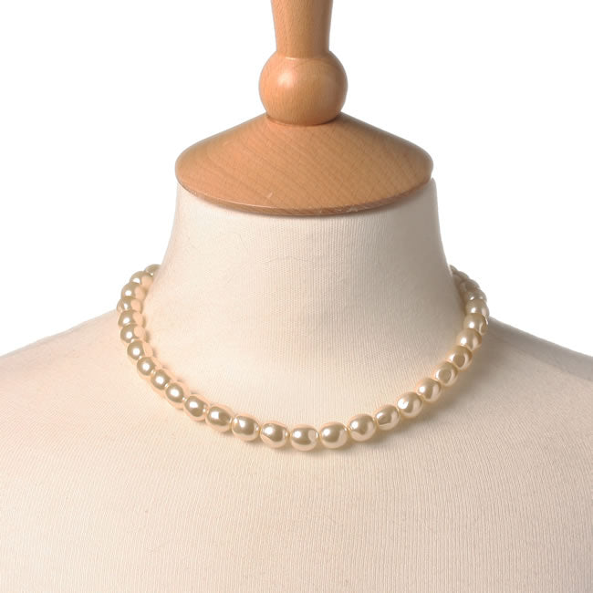 A&C Basically Glass Faceted Bead Choker, Cream/Silver