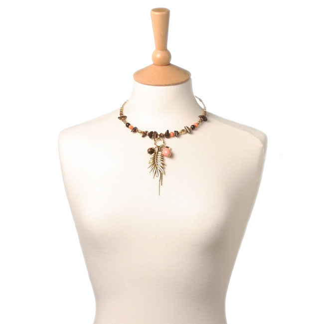 A&C Feather, Adjustable Choker, Coral/Gold