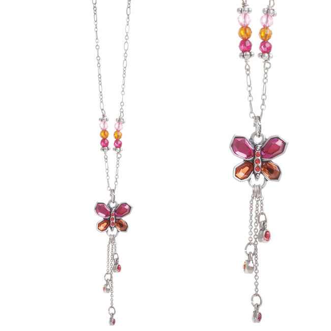 A&C Tropical Butterfly, Pendant Fushia/Orange/Silver