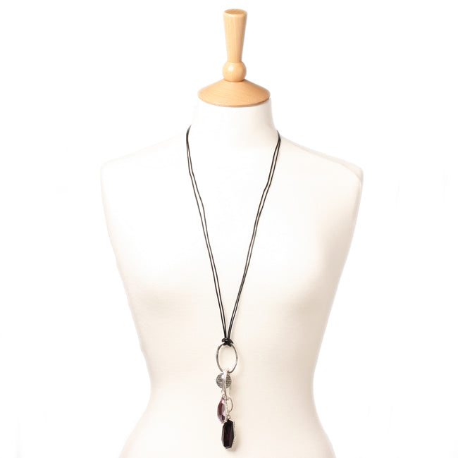 A&C, Essential long Necklace with waxed cord, Purple/Silver