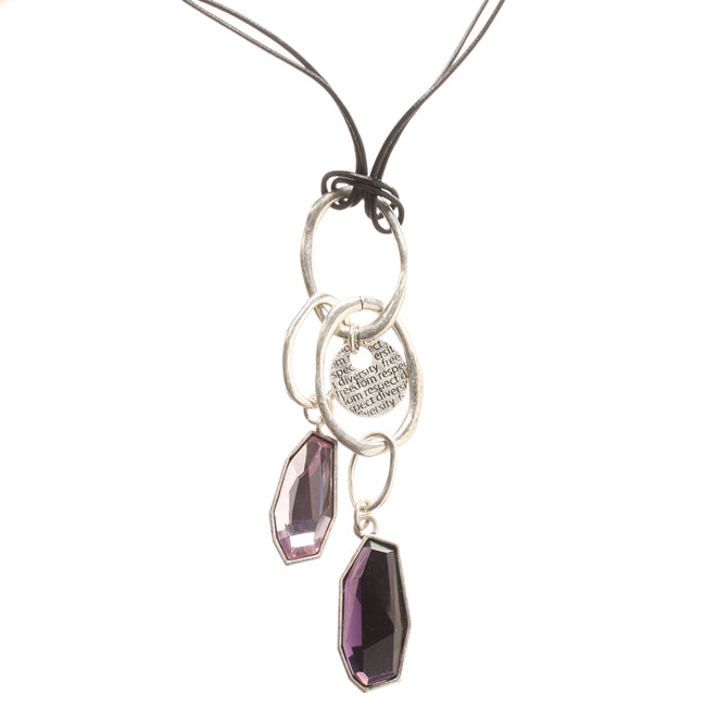 A&C, Essential long Necklace with waxed cord, Purple/Silver