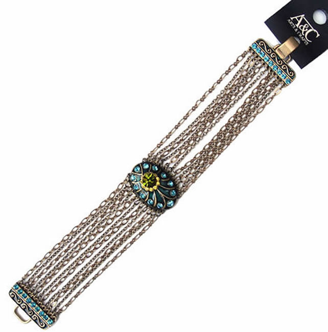 A&C Peacock Bracelet, Green/Blue/Gold