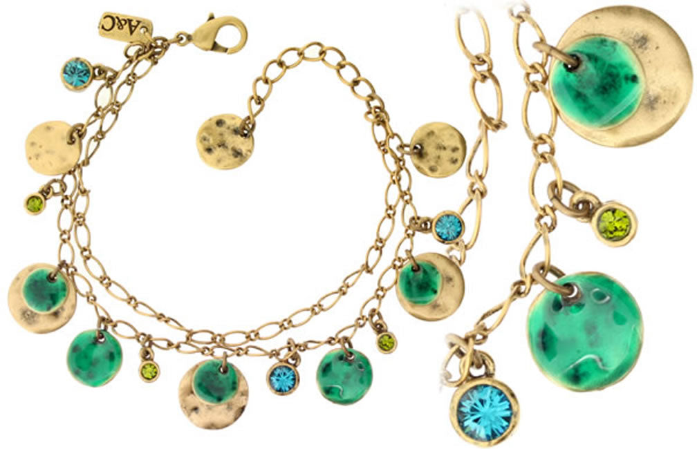 A&C Shabby Metal Lovely Twin Chain Bracelet, Teal/Gold