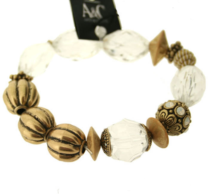 A&C Ethnic Dream Elasticated Bracelet, Crystal/Gold