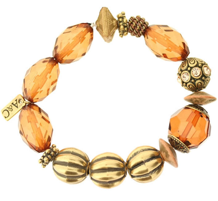 A&C Ethnic Dream Elasticated Bracelet, Brown/Peach/Gold