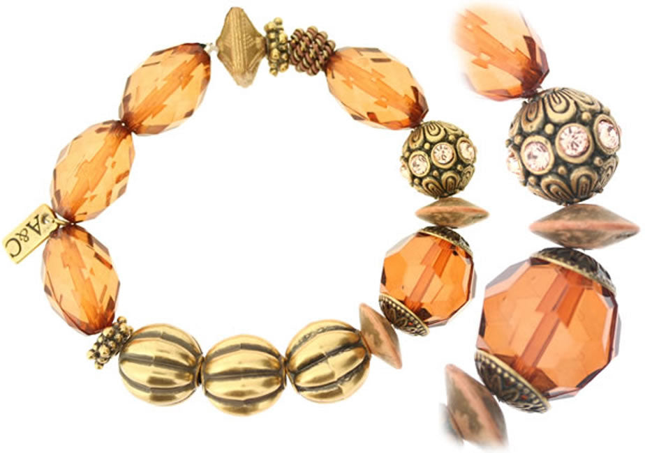 A&C Ethnic Dream Elasticated Bracelet, Brown/Peach/Gold