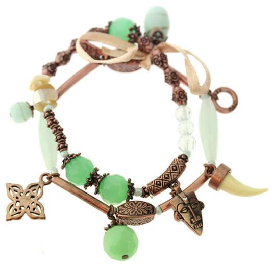 A&C Zanzibar Twin Elasticated Charm Bracelet, Mint/Copper