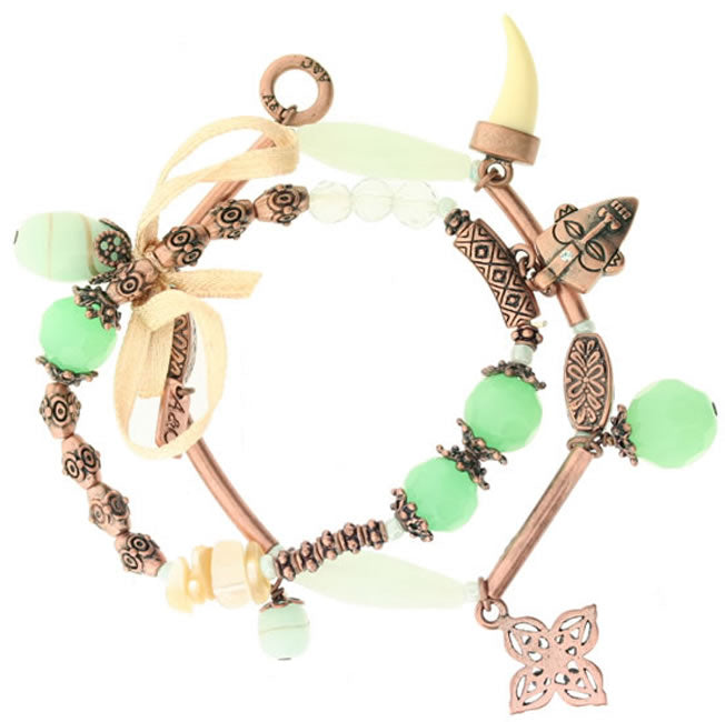 A&C Zanzibar Twin Elasticated Charm Bracelet, Mint/Copper