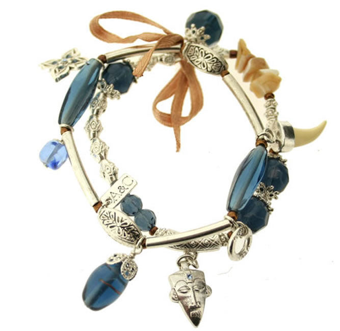 A&C Zanzibar Twin Elasticated Charm Bracelet, Blue/Silver