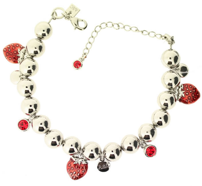 A&C Strawberry Gorgeous Strawberry Bracelet, Red/Silver