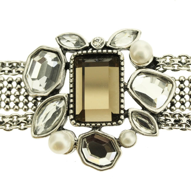 A&C Cinderella Elaborate Bracelet, Crystal/Smokey Brown/Silver