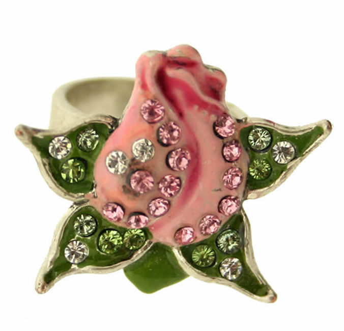 A&C Rosebud Rosebud Adjustable Crystal Studded Ring