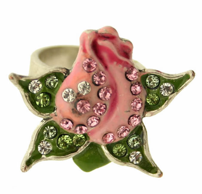 A&C Rosebud Rosebud Adjustable Crystal Studded Ring