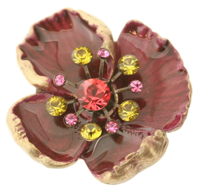 A&C Poppy Simple Brooch, Burgundy/Gold