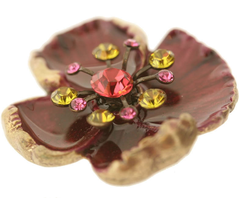 A&C Poppy Simple Brooch, Burgundy/Gold