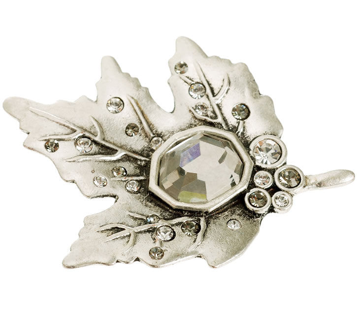 A&C Maple Leaf, Brooch Crystal/Grey/Silver