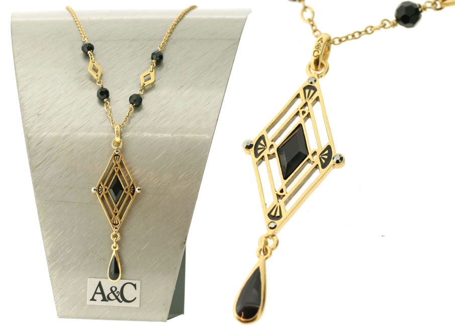 A&C Deco Lovely, Drop Pendant Necklace, Black/Gold